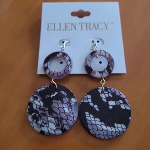 Ellen Tracy 90's Black and Gray Aycrlic Reptile Double Side Drop‎ Earrings